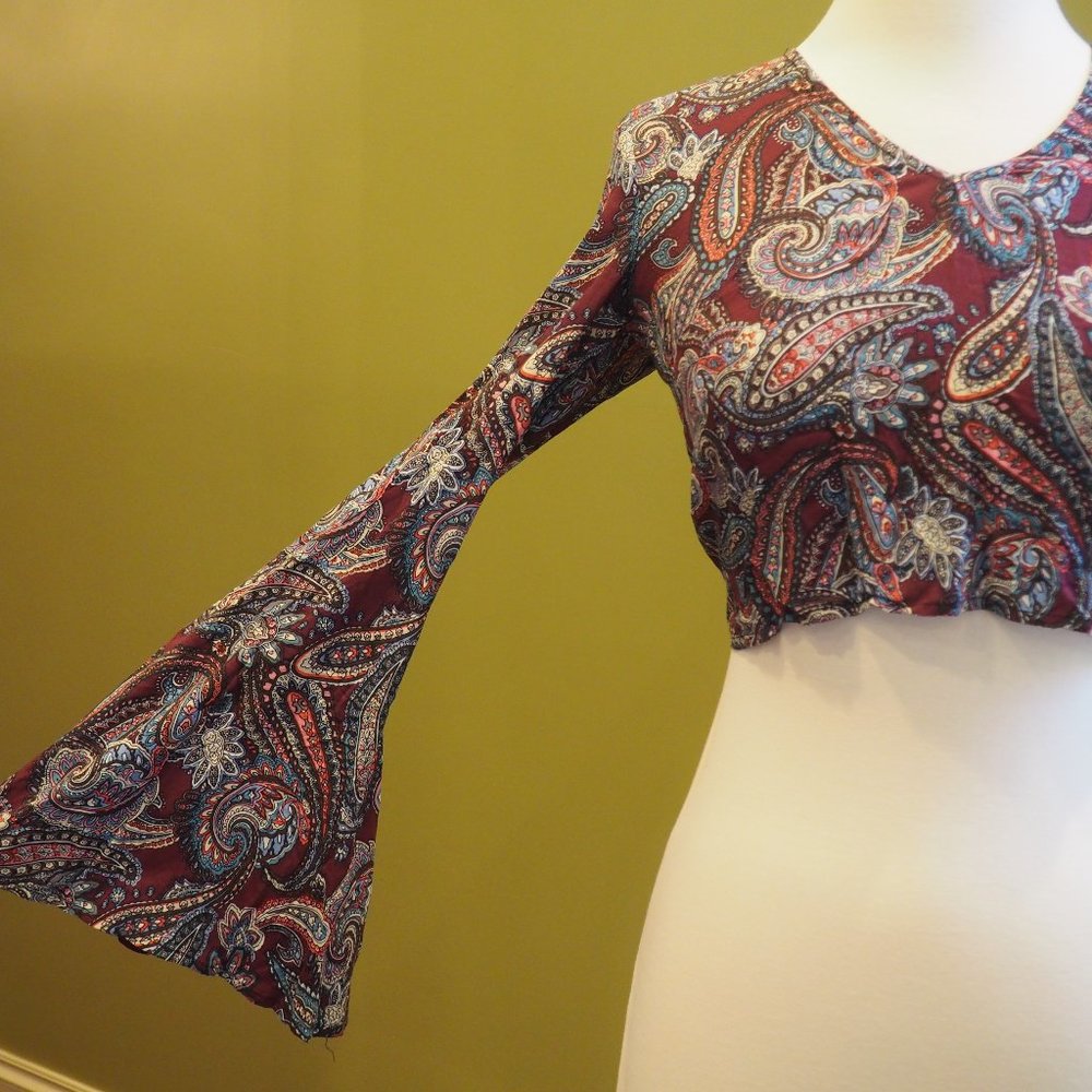 Bohemian Crop Top with Tie Back and Bell Sleeves